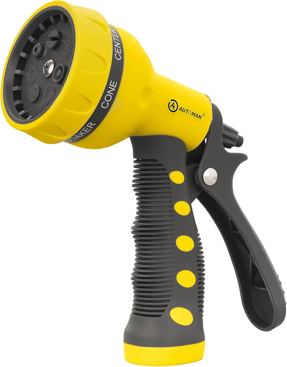 AUTOMAN-Garden-Hose-Nozzle,ABS Water Spray Nozzle with Heavy Duty 7 Adjustable Watering Patterns,Slip Resistant for Watering Plants,Lawn& Garden,Washing Cars,Cleaning,Showering Pets - Yellow by GreenHaven Gardens