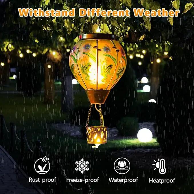 Starsoul Frog Hot Air Balloon Solar Lantern with Candle Holder Glass Outdoor Solar Hot Air Balloon Flickering Flame Lamp Hanging Garden Light Waterproof for Lawn Porch Tree Yard Decorations by GreenHaven Gardens