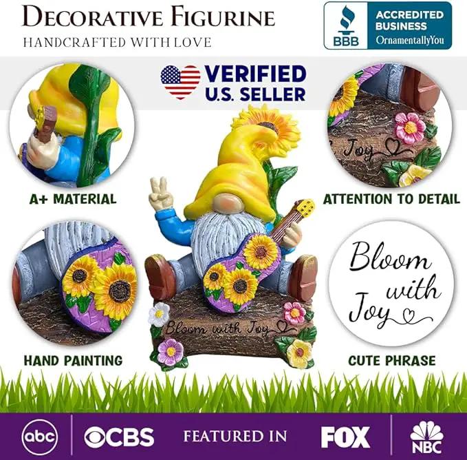 Spring & Summer-Themed Garden Statues – Adorable Outdoor Decor for Lawn, Patio & Porch (Bloom with Joy Sunflower Gnome 10" Garden Statue Figurine with Guitar, Spring and Summer Home Decoration) by GreenHaven Gardens