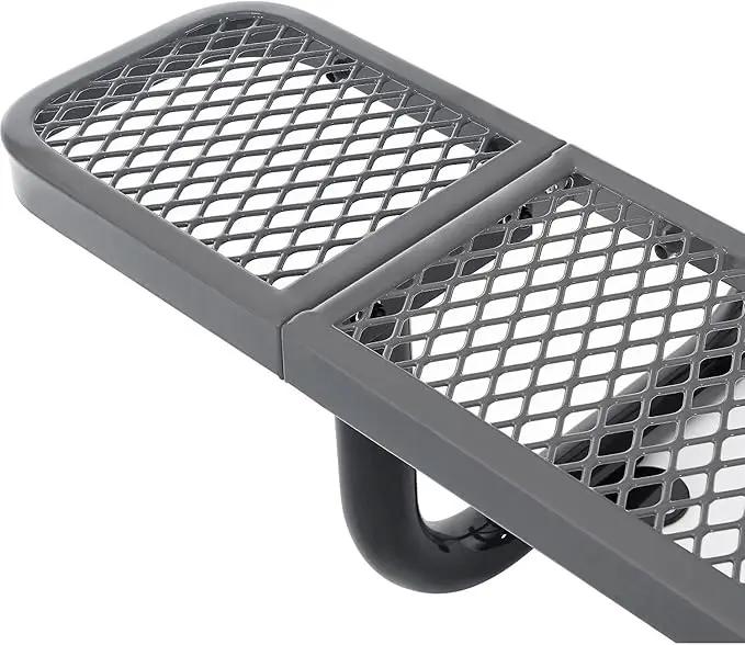 Global Industrial 8’L Rectangular Picnic Table, Expanded Metal, Gray Thermoplastic Coating, Attached Benches, 1-1/2” Umbrella Pole Hole, Outdoor-Rated, 1000 lb Capacity, 96” x 30” Tabletop by GreenHaven Gardens
