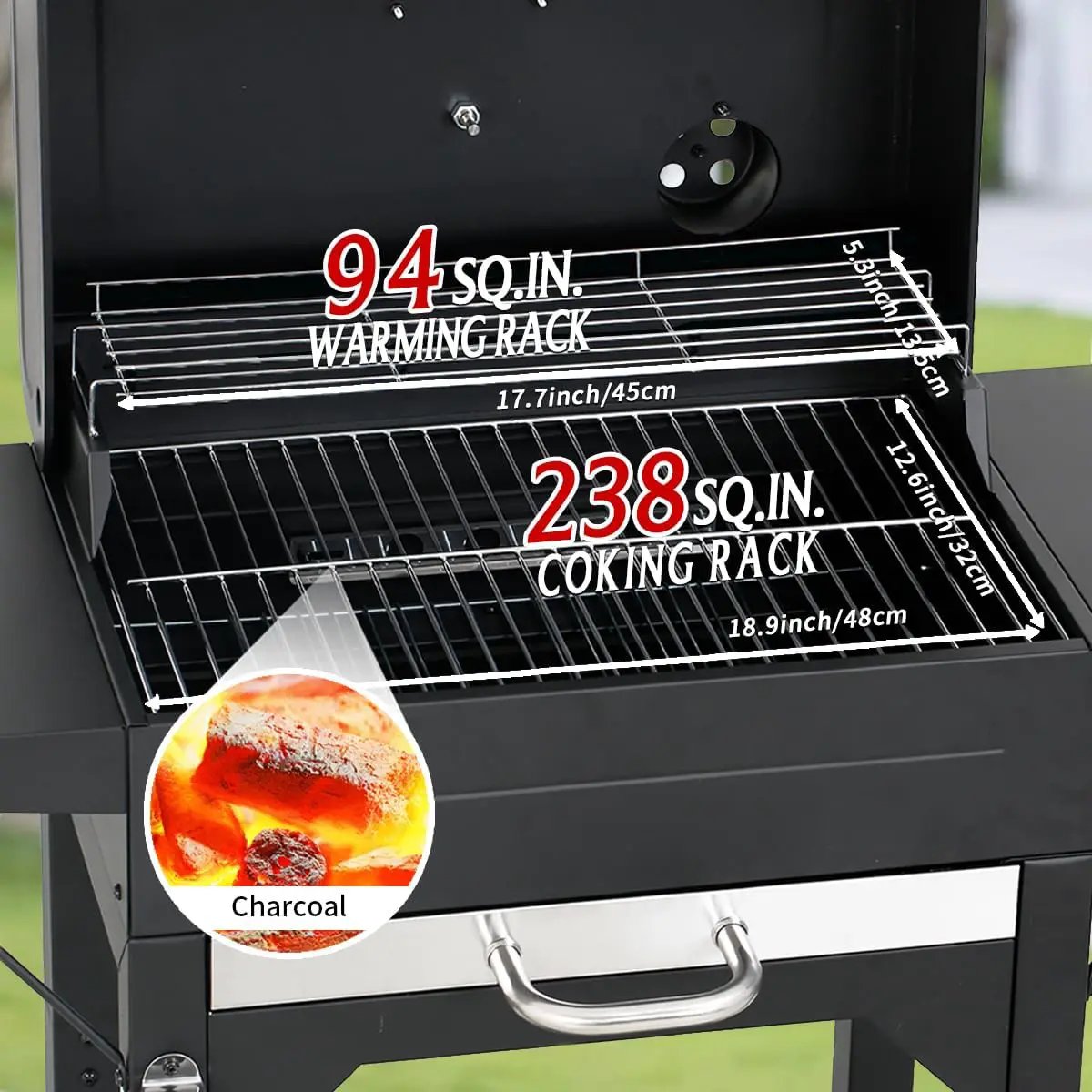 MASTER COOK Charcoal Grill with Two Side Tables, Heavy-duty Steel Barbecue BBQ Grill for Outdoor Picnic Backyard Patio and Parties, 43"*38"*17" by GreenHaven Gardens