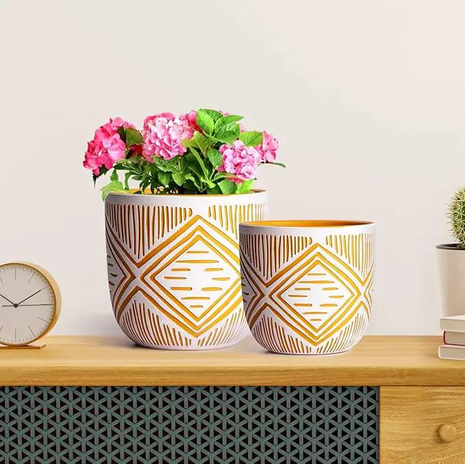 2 Boho Style Terra Cotta Pots, 6 Inch Yellow Plant Pots with Drainage Holes, Suitable for Indoor Plants Ferns,Vines, Succulents and Outdoor Plants Growing, a Gift for Plant Lovers by GreenHaven Gardens
