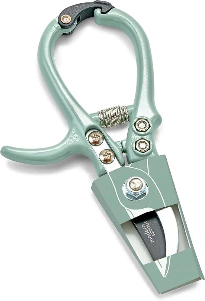 Modern Sprout Hand Pruners - Lightweight Pruning Shears W/Easy Lock- Gardening Scissors - Bypass Sharp Carbon Steel Blade - Rust Resistant - Garden Tools - Reusable Holster - Sage by GreenHaven Gardens