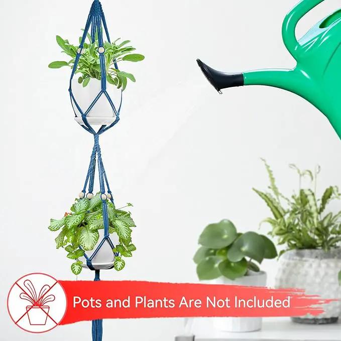 USLAI Macrame Plant Hanger Indoor Outdoor, Up to 4-15 inch Pot, Heavy 20lb Planters, Extra Long Strong Hanging Planter Basket Holder, Boho Home Decor, 49+72 Inch, Blue (POTS NOT Included) by GreenHaven Gardens
