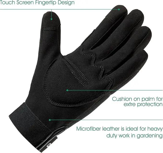 COOLJOB Thorn Proof Garden Gloves with Touchscreen Fingers for Men, Rose Pruning Work Gloves with Palm Cushion for Gardener, Farmer and Landscaper (Black 1 Pair Large) by GreenHaven Gardens