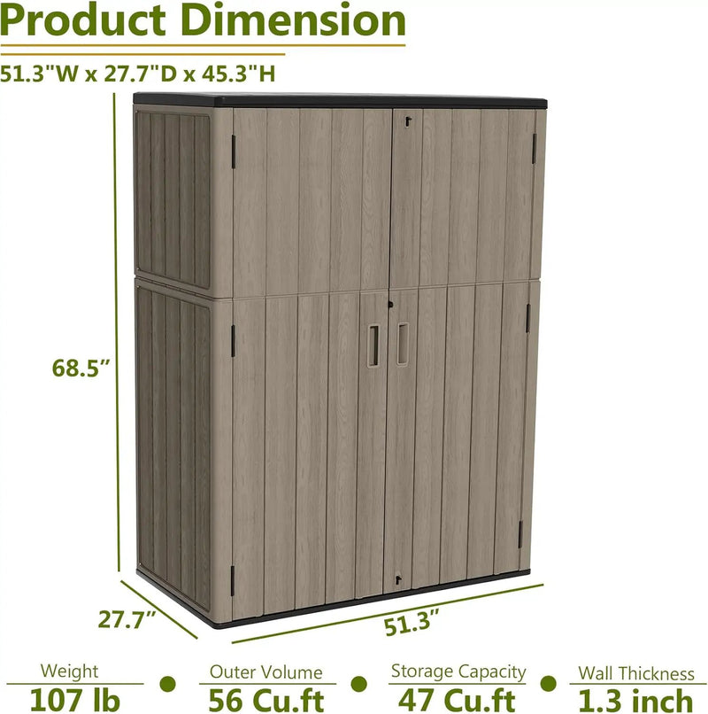 HOMSPARK 47 Cu.Ft Outdoor Storage Shed Weather Resistant, Multi Functional | Double-Wall Resin Storage Sheds & Outdoor Storage Box Waterproof for Backyard Garden Patio Lawn (Brown) by GreenHaven Gardens