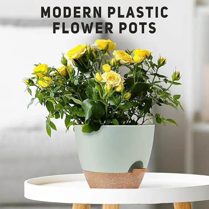 12 inch Large Self Watering Plant Pots, Flower Pots Planters with Multi Mesh Drainage Holes for Indoor Outdoor Garden Plants and Flowers by GreenHaven Gardens
