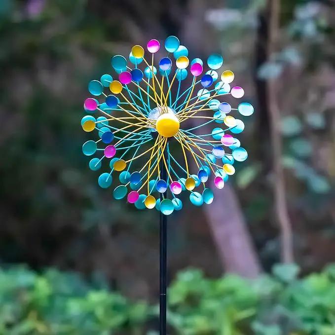 Solar Wind Spinners for Yard and Garden- 58.2 Inch Metal Wind Sculptures Outdoor Clearance Kinetic Windmills with Multi Color Led Glass Ball (Polka Dots) by GreenHaven Gardens