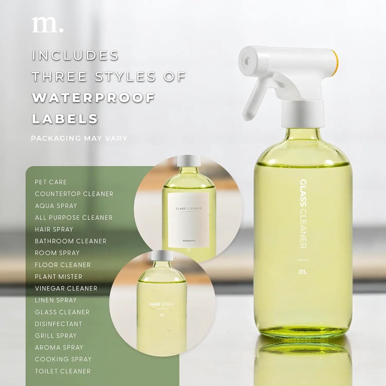 MaisoNovo Kitchen Spray Bottle - 16.9 fl oz Yellow x 2 with 16 Labels by GreenHaven Gardens