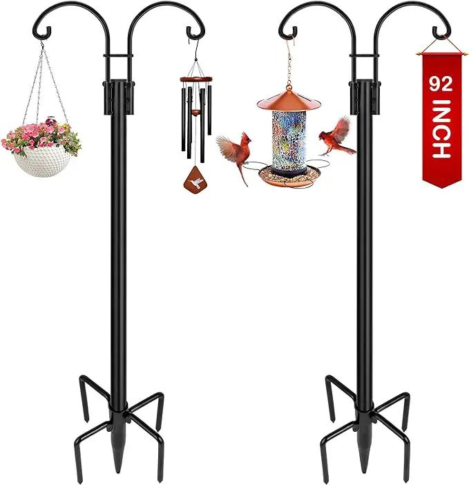 XDW-GIFTS Double Shepherds Hooks for Outdoor, 2-Pack Heavy Duty Garden Pole for Hanging Bird Feeder, Plant Baskets, Solar Light Lanterns, Garden Plant Hanger Stands with 5 Base Prongs by GreenHaven Gardens
