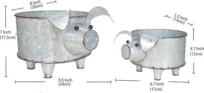 Galvanized Metal Pig Succulent Planter Farmhouse Pig Shaped Bowl Metal Pig Tray Rustic Decor Set of 2 by GreenHaven Gardens