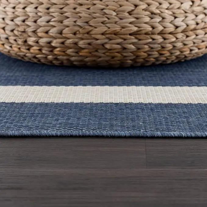 CAMILSON Outdoor Rug 8x10, Modern Outside Rugs for Patios Porches Waterproof Durable Washable Non-Shedding, Easy-to-Clean Indoor Outdoor Area Carpet (8 x 10, Bordered - Blue/White) by GreenHaven Gardens