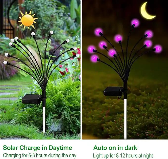 Solar Garden Lights Outdoor, 6 Pack 60 LED Solar Pink Firefly Lights Waterproof, Sway by Wind, Solar Swaying Light for Yard Patio Backyard Garden Planter Flower Bed Pathway Outdoor Decoration by GreenHaven Gardens