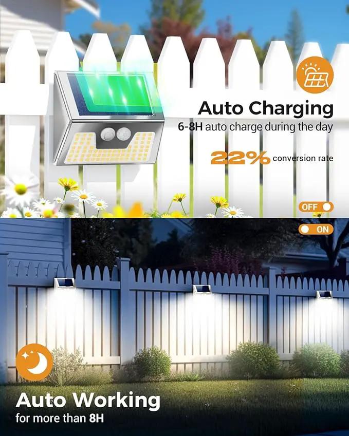 Vighrep 12-Pack Solar Motion Lights - Outdoor, Brushed Nickel, Bright Cold White, Waterproof LED Fence Lights Wireless for Wall, Yard, Steps, Stairs, Garden by GreenHaven Gardens