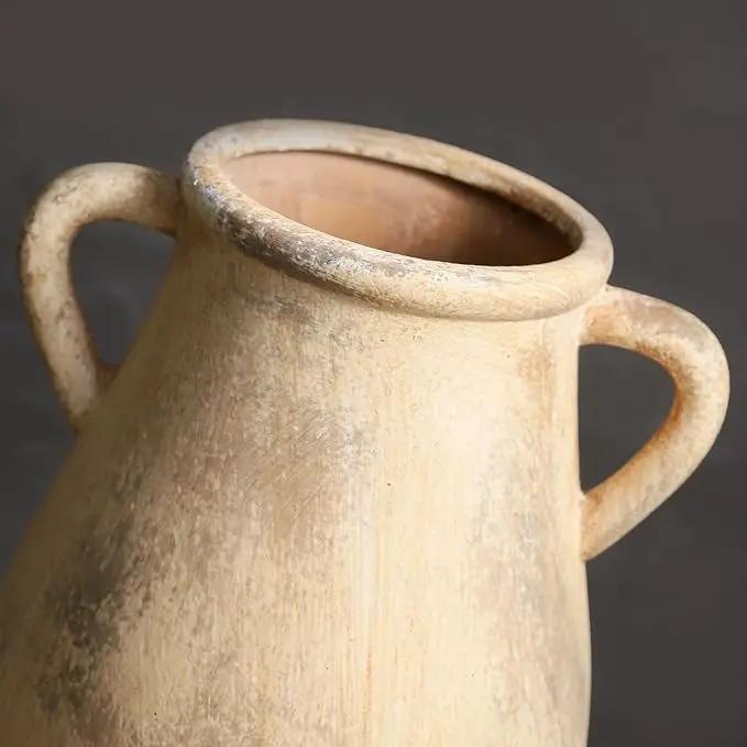 Large Ceramic Vase,11.3 inch Tall Farmhouse Flower Vase with 2 Handles,Terracotta Decorative Flower Vase for Home Decor, Living Room Entryway Table Centerpiece Decor by GreenHaven Gardens