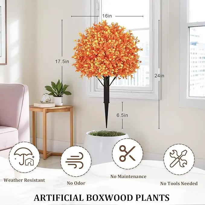 24" Tall Artificial Boxwood Ball Fall Topiary Trees Set of 2, UV Resistant Large Faux Plants Outdoor, 2ft Fake Bushes and Shrubs Look Real with Stake for Front Porch Outside Planter Backyard Decor by GreenHaven Gardens