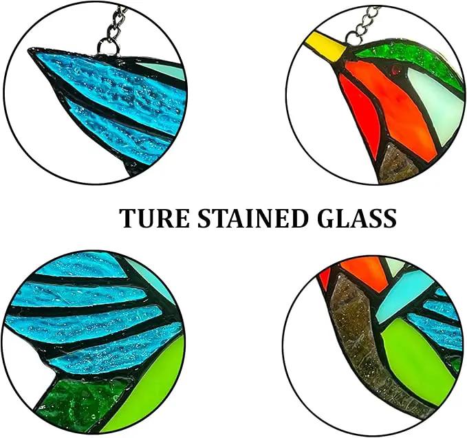 Hummingbird Stained Glass Window Hangings, Birds Stained Glass Decorations,Bird Suncatcher for Window Decor Hummingbird Gifts for Mom,Bird Lovers by GreenHaven Gardens