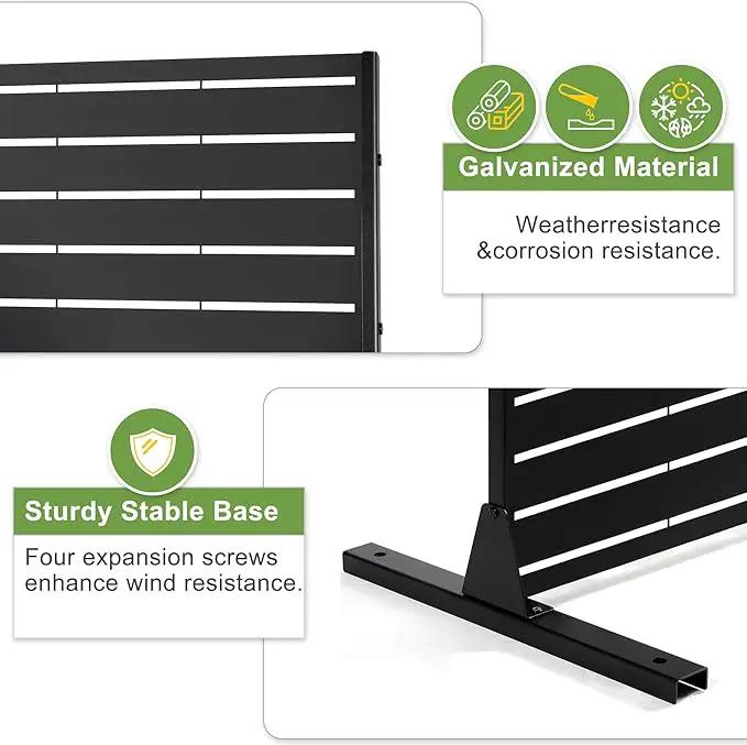FENCY Metal Privacy Screen with Stand 72" H×44" W Outdoor Freestanding Privacy Panels, Outdoor Privacy Screen for Deck Patio Balcony(Black-Louvered) by GreenHaven Gardens