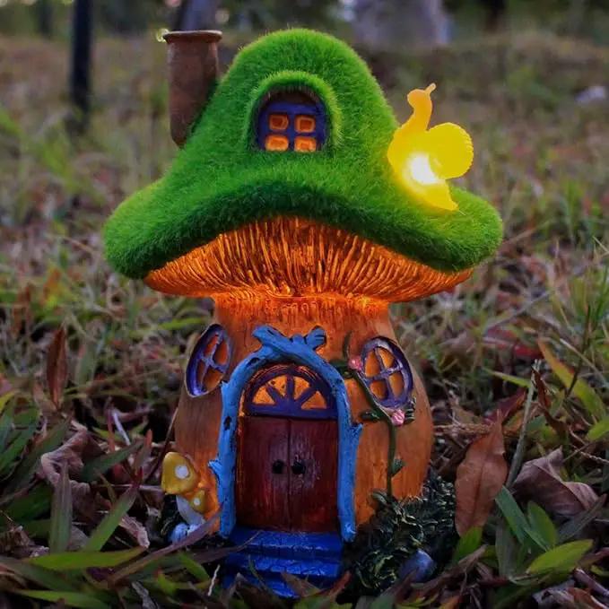 Mushroom Garden Statues,Outdoor Fairy House Figurine with Solar Powered Garden Light, Gifts for Women Mom Grandma Halloween Decor or Yard Decor (Resin) by GreenHaven Gardens