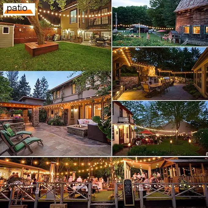 Outdoor String Lights LED 100FT Commercial Grade Heavy Duty Light String Lights with 30 Sockets 32 Shatterproof Plastic Bulbs Include 2 Spare S14 Dimmable Edison Bulbs Patio Market Cafe Light by GreenHaven Gardens