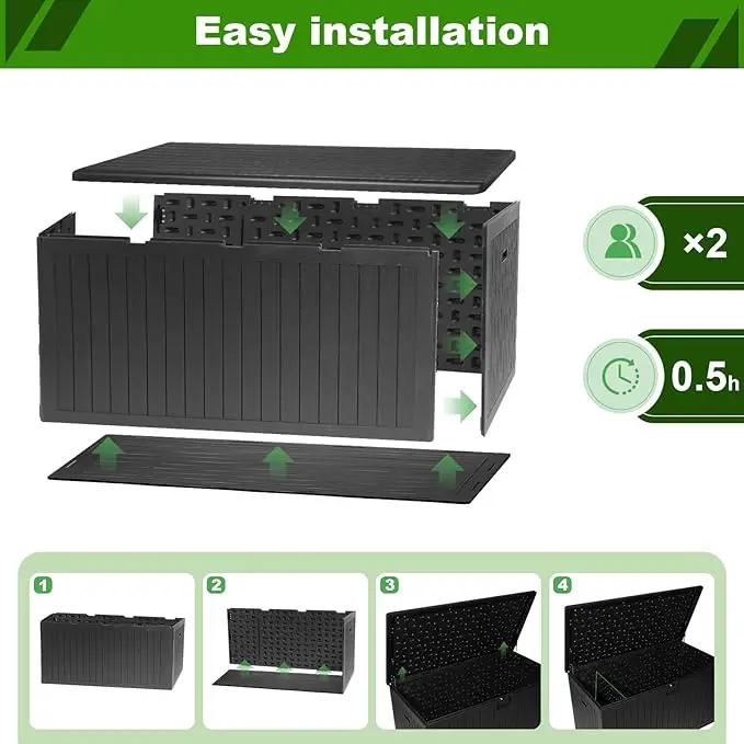 230 Gallon Outdoor Storage Box Waterproof, Extra Large Plastic Outside Deck Box Weatherproof, Resin Patio Storage Bin with Lock and Lids for Pool Equipment and Cusion by GreenHaven Gardens