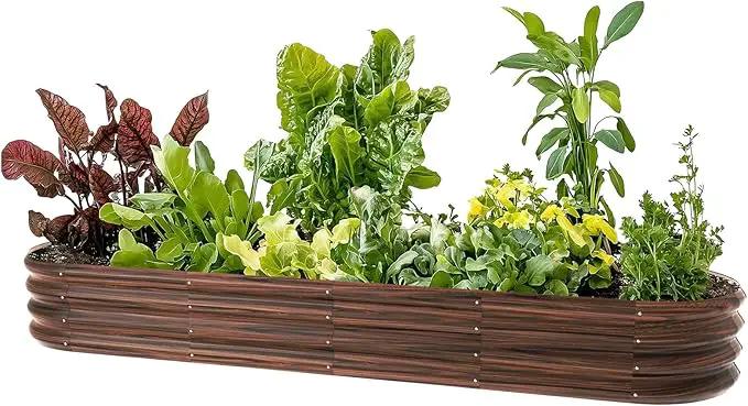 8x2x1ft Oval Galvanized Raised Garden Bed Outdoor 9-in-1 Large Metal Modular Planter Box Raised Beds for Gardening,Vegetables,Fruits,Flowers & Herbs (Brown) by GreenHaven Gardens
