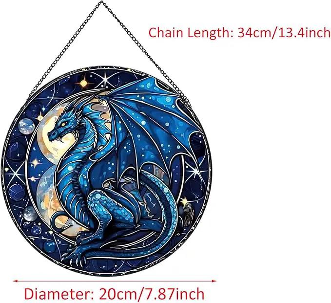 Celestial Dragon Pattern Suncatcher Stained Glass,Hanging Stained Glass for Windows,20cm/7.87inch Sun Catcher Garden Hangings Ornaments Halloween Fall Christmas Decor for Home by GreenHaven Gardens