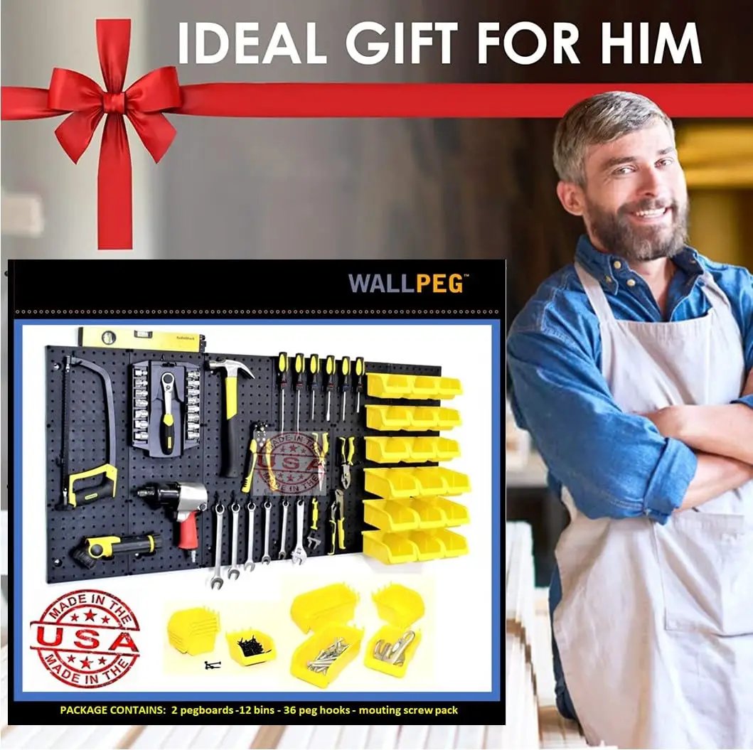 WallPeg Made in USA Pegboard Panels Garage Organization - Wall Storage Kit (PB-2 B) (2) ea - 24" x 16" Peg Board Tool Organizer Panel Set - Garage Organizer Kit by GreenHaven Gardens