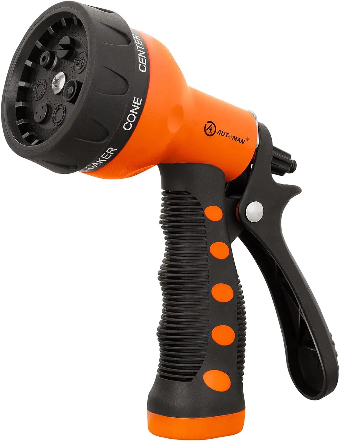 AUTOMAN-Garden-Hose-Nozzle,ABS Water Spray Nozzle with Heavy Duty 7 Adjustable Watering Patterns,Slip Resistant for Watering Plants,Lawn& Garden,Washing Cars,Cleaning,Showering Pets - Orange by GreenHaven Gardens