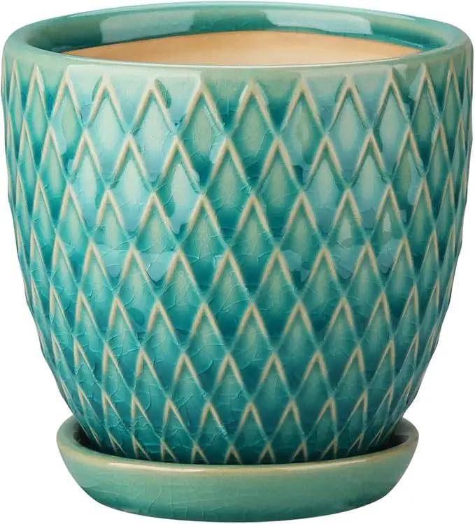 Oairse 4 inches Ceramic Planters Pots for Indoor Plants 3 Set of Small Round Flower Pots with Drainage Hole and Ceramic Tray Modern Planters Set for Succulents Cactus Garden Home Windowsill Table by GreenHaven Gardens