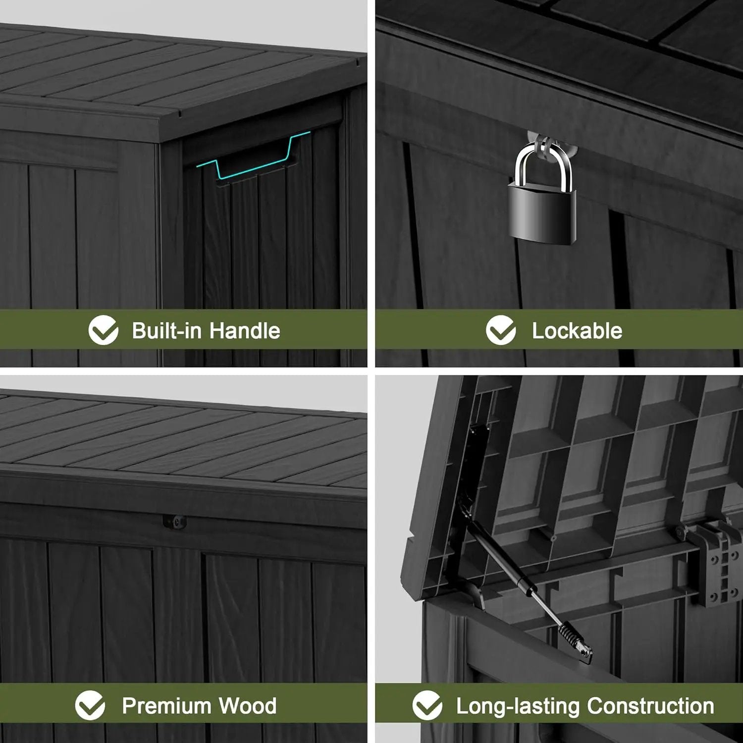 150 Gallon Waterproof Large Resin Deck Box Indoor/Outdoor Lockable Storage Container and Seating for Garden, Pool, and Patio (150 Gallon, Black) by GreenHaven Gardens