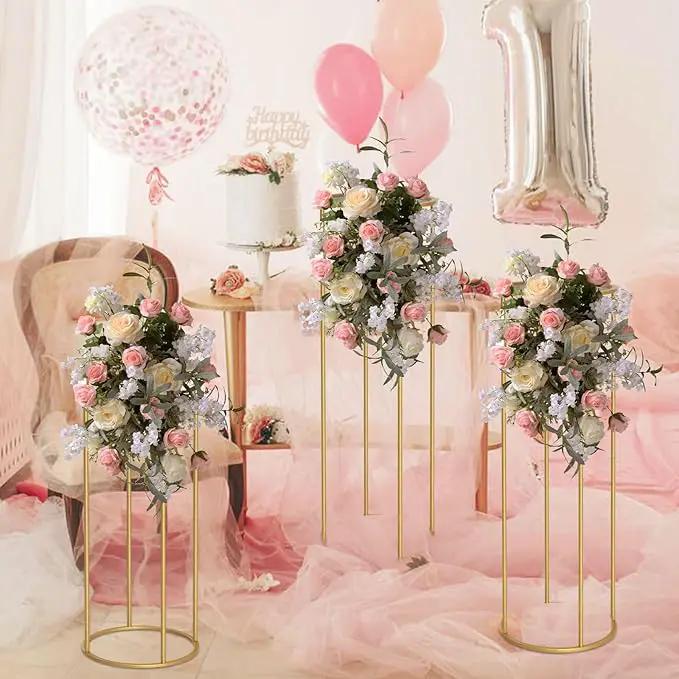chamvis Gold Metal Plant Stand, 3 Pcs Tall Cylinder Pedestal Stands for Parties and Weddings, Gold Round Cylinder Tables for Living Room and Patio Decor by GreenHaven Gardens
