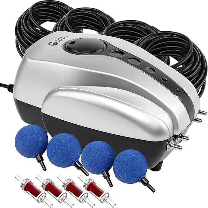 AquaMiracle All-in-One Pond Air Pump Koi Pond Aerator for Pond up to 2000 Gallons Pond Deicer Pond Aeration Kit with 2&4 Outlets Air Stones Airline Tubing Check Valves by GreenHaven Gardens