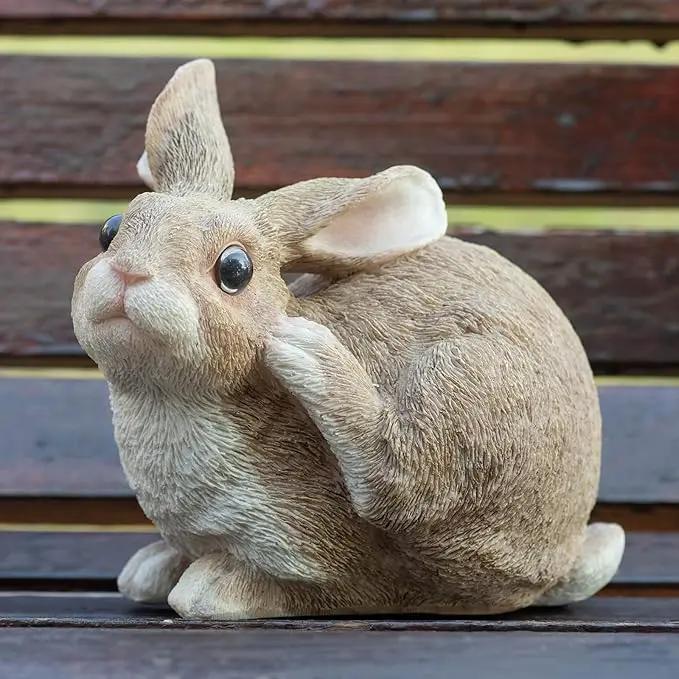 Bunny Statue Garden Statues Rabbit Figurines Decor Outdoor Polyresin Easter Decorations Bunnies Gifts Home House Kitchen Patio Lawn Yard Art Housewarming Funny Resin Decoration 8.3inch by GreenHaven Gardens