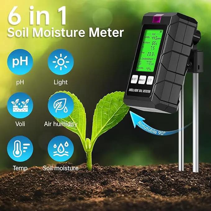 6-in-1 Soil Moisture Meter, Soil Test Kit with Soil Moisture/pH Meter/Temperature/Sunlight/Air Humidity/Soil Fertility, Soil Tester for Farming, Gardening and Outdoor Plants (2*AAA Battery Needed) by GreenHaven Gardens