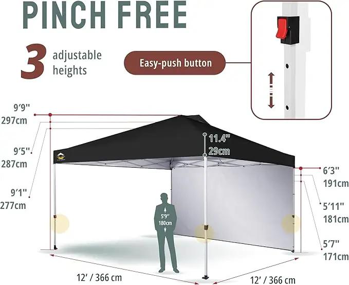 CROWN SHADES 12x12 Pop Up Canopy Tent Instant Commercial with 150D Silver Coated Fabric Including 1 Removable Sidewall, 4 Ropes, 8 Stakes, Weight Bags, STO 'N Go Bag, Black by GreenHaven Gardens