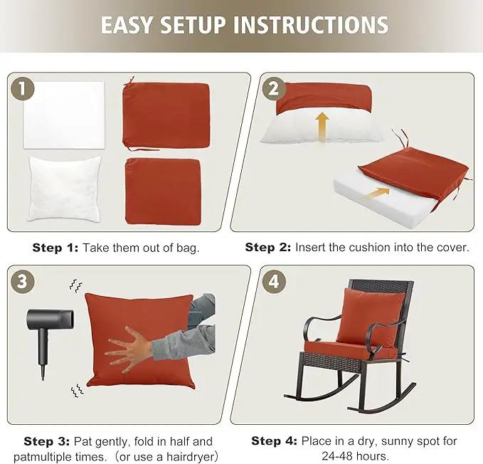 Outdoor Cushions for Patio Furniture, Waterproof Outdoor Chair Cushion w/Fade-Resistant, Removable & Machine-Washable Cover, 22x22 Inch, Deep Seat Sofa/Couch Pad Replacement – Set of 1/2/4, Rust by GreenHaven Gardens