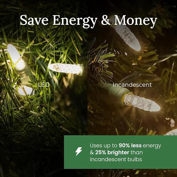 Pro Christmas M5 LED Holiday Lights - 70 Bulbs, 23.3ft - Professional Grade Indoor Outdoor Diamond Cut Sparkle Light Strings for Home Decorations and Christmas Trees - Green by GreenHaven Gardens