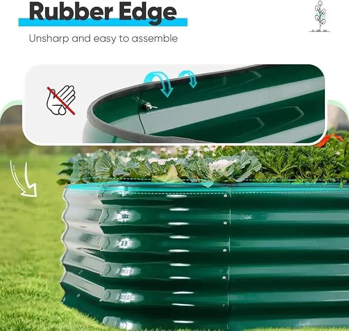 Quictent Galvanized Raised Garden Bed Kit, 8x4x1.5 ft Oval Metal Planter Box Tall for Vegetables Outdoor Backyard, Rubber Strip Edging Included (Dark Green) by GreenHaven Gardens