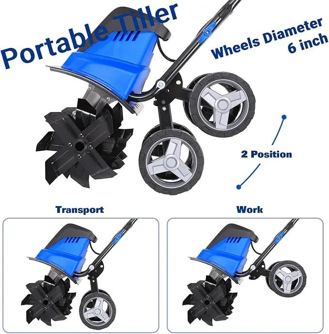 BILT HARD Tiller Cultivator 16 inch, 13.5 Amp 6 Steel Tines Tillers for Gardening Foldable, Electric Garden Rototiller with Adjustable Wheels by GreenHaven Gardens