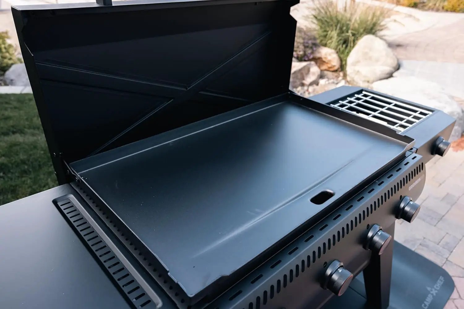 Camp Chef Gridiron Pro- 36" Outdoor Griddle Grill with Side Burner, Flamethrower Ignition & Hinged Lid- Premium 36" Flat Top Grill for Outdoor Cooking by GreenHaven Gardens