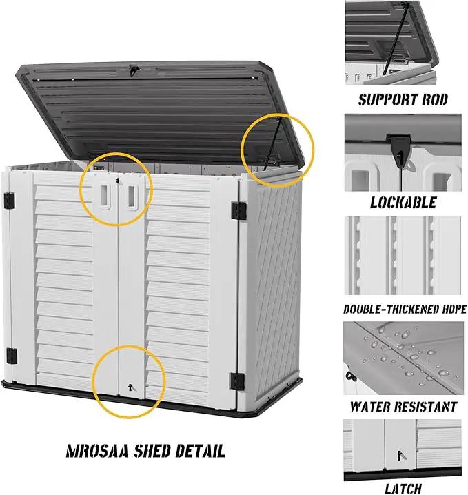 Outdoor Patio Storage Shed,Waterproof Horizontal Outdoor Storage Cabinet for Garbage Cans,Tools and Lawnmower Lockable(34 Cu.ft-Warm-White) by GreenHaven Gardens