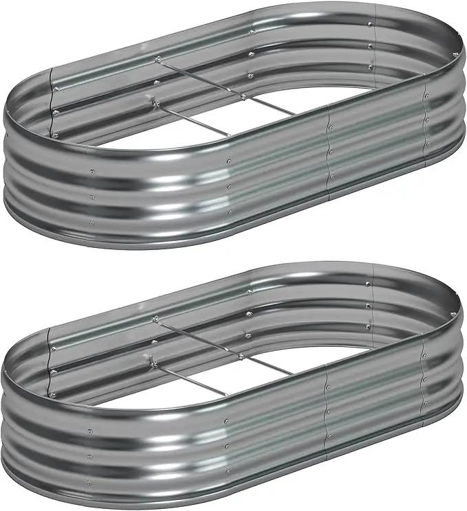 6x3x1ft(2 Pack) Oval Galvanized Raised Garden Bed,Outdoor Planter Box Metal Patio Kit Planting Bed for Vegetables Flowers and Succulents by GreenHaven Gardens