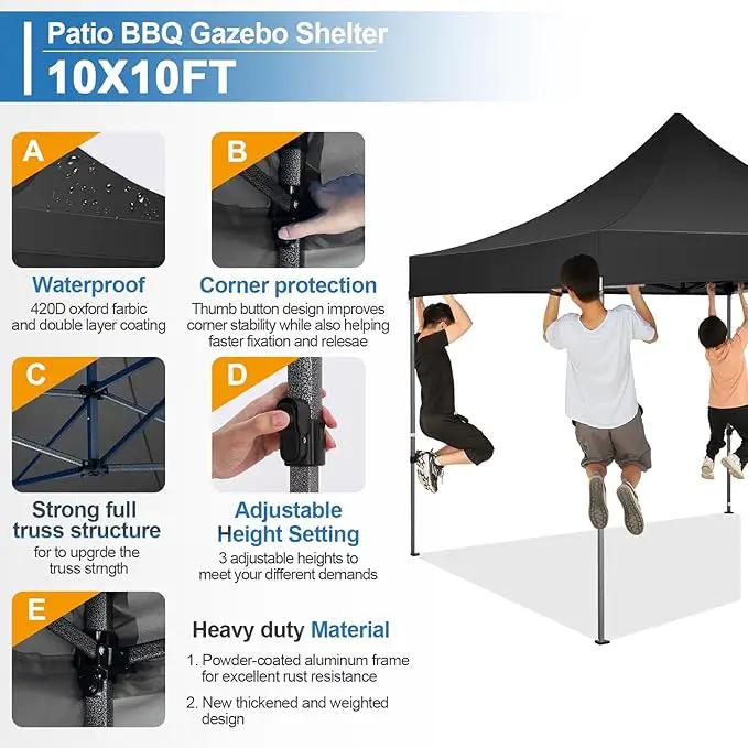 COBIZI 10x10 Pop Up Canopy Tent 10x10 Easy up Canopy, Heavy Duty Outdoor Canopy UPF 50+ All Weather Waterproof Instant Party Tents for Parties Gazebo with Handbag, Black(Windproof Upgraded) by GreenHaven Gardens