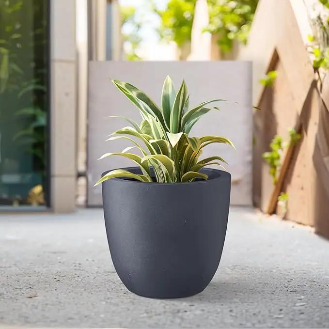Kante 14 Inch Dia Round Concrete Planter, Indoor Outdoor Large Plant Pot with Drainage Hole and Rubber Plug for Home Patio Garden, Dark Gray by GreenHaven Gardens