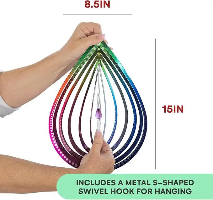VP Home Lotus Teardrop Wind Spinner - 3D Metal Outdoor Hanging Lotus Decor for Garden and Yard - Kinetic Wind Spinners with S-Hook, Durable Weather-Resistant Steel - 8.5 x 15 Inches by GreenHaven Gardens