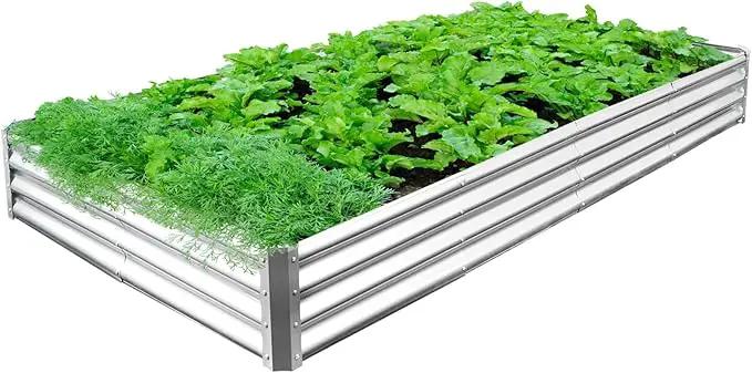 JERIA 8×4×1ft Raised Garden Bed with Support Rods,Galvanized Raised Garden Bed Kit Outdoor Metal Gardening Planter Box for Vegetable, Fruits, Flower by GreenHaven Gardens