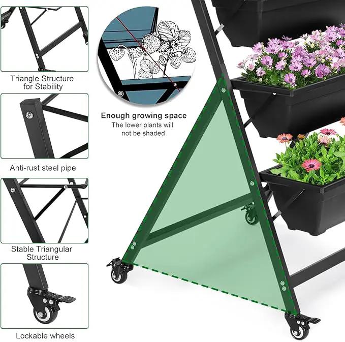 Outvita 4.4 FT Vertical Garden Bed, 5 Tier Vertical Raised Planter, Removable Black Raised Bed Box with 4 Wheels, Movable Elevated Vegetable Flower Planter for Patio Yard Indoor Outdoor by GreenHaven Gardens