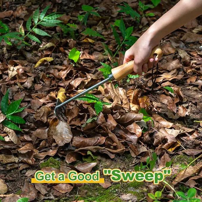 Berry&Bird Premium Hand Rake for Gardening, 5 Tines Hand Tiller Hand Cultivator Small Rake Garden Tool with Wood Handle, Ideal Garden Hand Tools for Digging, Aerating, Weeding and Loosening Soil by GreenHaven Gardens