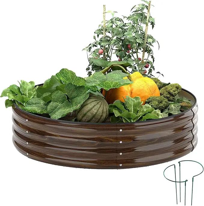 Galvanized Metal Raised Garden Bed Kit for Gardening Outdoor Planter Grow Garden Box Raised Flower Bed Round Galvanized Planter Outdoor 2x2x1FT by GreenHaven Gardens